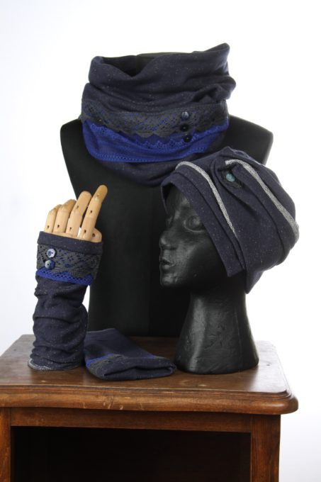 accesoires d'hiver Bonnet mitaines écharpes laine coton polaire boutons et dentelle chaud coloré agréable uniques ensbleu gris embles 3pièces snood col